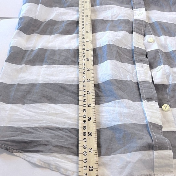 BANANA REPUBLIC SZ M SOFT WASH LONG SLEEVE COTTON BUTTON FRONT GRAY WHITE STRIPE - Picture 5 of 7